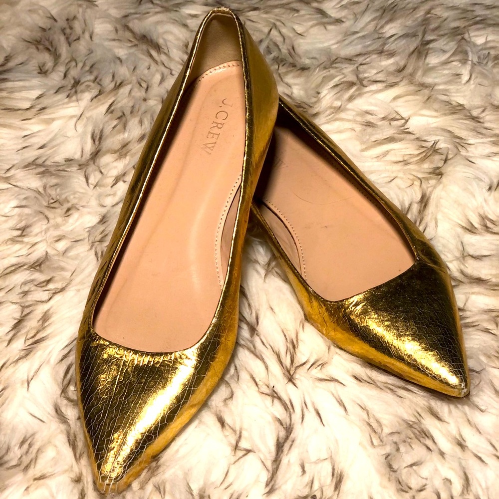J Crew Gold Leather Flats